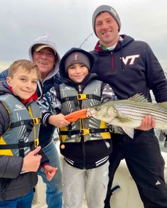 A white bass fish caught on a fishing trip at Port Monmouth Road