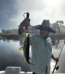 Freshly caught snook being held up on fishing boat in Punta Gorda FL waters