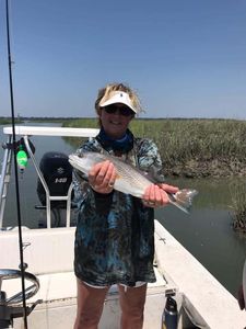 A redfish measuring 12 inches caught in Ridgeland