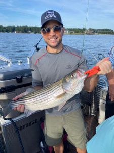 Angler catching a striped bass fish in SC