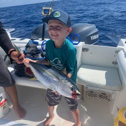 Angler holding an Atlantic Bonito fish in West Bay