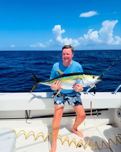 Blackfin tuna, a big 31-inch fish, caught while fishing in West Bay
