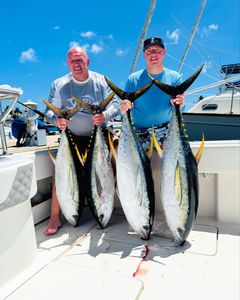 4 blackfin tuna and atlantic bonito fish caught by 2 people in West Bay