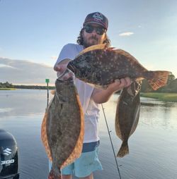 Catching 3 California flounder, a large catch while fishing in NC