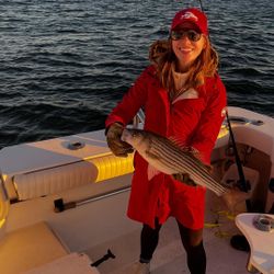 Striped bass caught by two people in NY