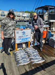 Two anglers fishing from a boat in Port Washington