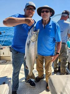 Chinook salmon catch displayed on fishing charter boat in Port Washington WI