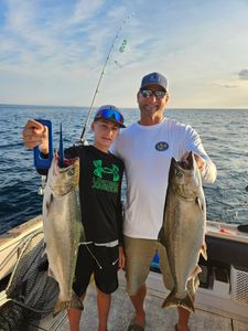 Two large Chinook salmon caught during fishing charter in Port Washington WI