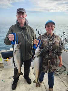 Two Chinook salmon caught during fishing charter in Port Washington WI