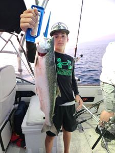 Coho salmon catch displayed on fishing boat in Port Washington WI