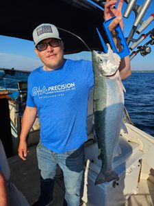 Large salmon caught during fishing charter in Port Washington WI