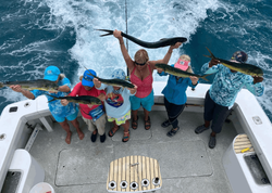 Photograph of a group of 5 Mahi Mahi or Common Dolphinfish, a 26-inch catch, in FL.
