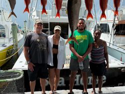 A group of 4 people fishing for smallmouth bass in Islamorada