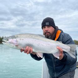 Posing with salmon after an incredible fight.