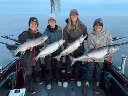 4 chinook salmon, rainbow trout, and coho salmon fish caught by 4 anglers in MI