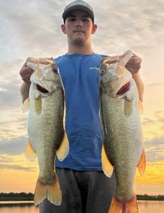 Two largemouth bass caught while fishing in Madisonville