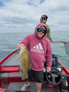 Smallmouth bass caught while fishing on boat in North Tonawanda NY waters