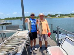 Two striped bass, 22 inches long, caught while fishing in OK