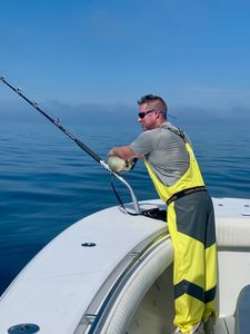 A person fishing in an unknown location