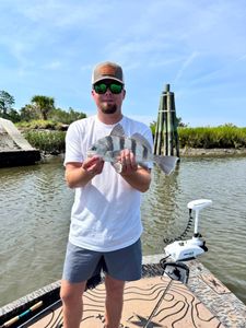 Black drum catch displayed on fishing boat in Ludowici GA