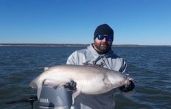 Angler fishing for a blue catfish in TX