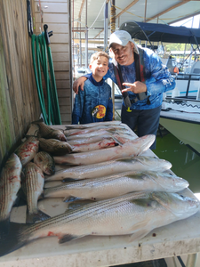 Two anglers fishing for striped bass in TX
