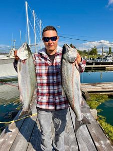 Two Chinook Salmon, 28 inches, fishing in OR