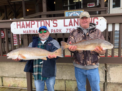 Two redfish, 26 inches, caught while fishing in Aransas Pass