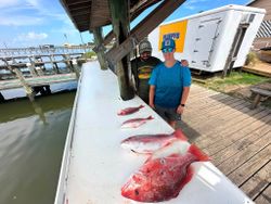 Red snapper fishing catch displayed on boat cleaning station in Gulf Shores AL
