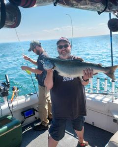 Caught a beautiful rainbow trout on a fishing trip in NY