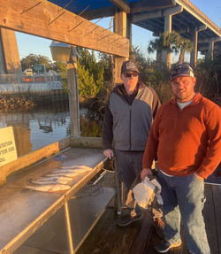 Two anglers casting fishing rods in North Myrtle Beach