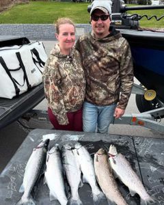 Anglers with 3 rainbow trout in New York