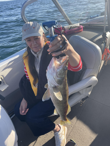 15-inch walleye reeled in on a crystal-clear day!