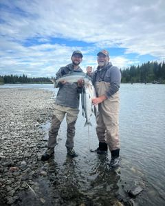 Two pink salmon, 21 inches long, caught while fishing in Kenai