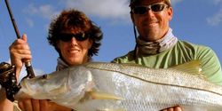 A large snook fish caught while fishing in Flamingo