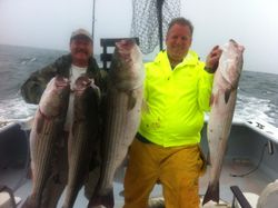 Two anglers with four striped bass caught in Montauk