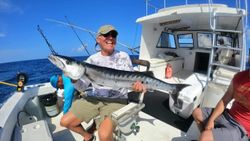 A lone great barracuda, a 37-inch fish, caught in the Cayman Islands