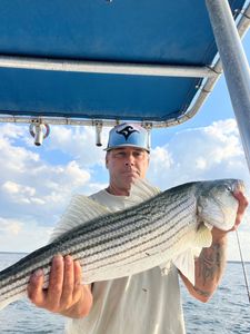 Striped bass caught by two anglers in Freeport
