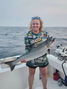 Chinook salmon catch displayed on fishing boat in Port Clinton OH