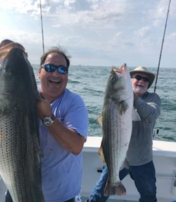 Striped bass caught by two people in Montauk