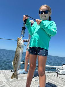 Speckled trout caught fishing in Riverview FL displayed on boat deck