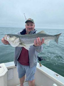Striped bass caught during fishing trip in Cape Cod