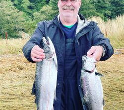 Double Coho Salmon catch—clean and silver!