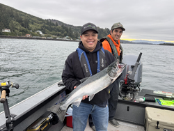 Nice Coho salmon using trolling techniques today. Cloudy conditions made for exciting fishing action.