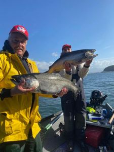 Two rainbow trout caught on fishing trip in Oregon