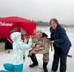 Two anglers fishing at Saranac Lake