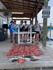 Group of friends enjoying fishing trip in Panama City Beach