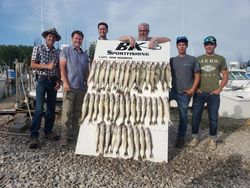 Six people enjoy a day of fishing at the lakeside in Marblehead