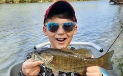 A smallmouth bass fish caught in the water at Harpers Ferry