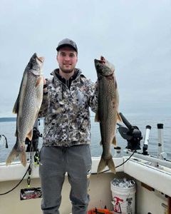 Two rainbow trout caught fishing in Minnesota